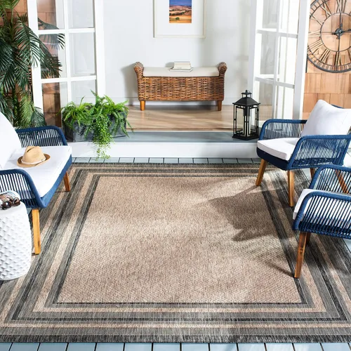 Miniatura 42 de SAFAVIEH Alfombra lavable al aire libre Courtyard Collection – 4' x 5'7", beige oscuro y beige, no desprende pelusa y fácil de limpiar, ideal
