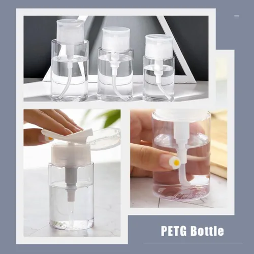 Miniatura 6 de Paquete de 2 botellas dispensadoras de prensa PETG a prueba de fugas de 3.4 onzas, recipientes de viaje recargables para cosméticos y removedor