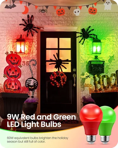 Miniatura 3 de Bombilla roja y verde, bombilla LED de color de 9 W (equivalente a 60 W), base E26, bombillas rojas de Navidad para camino, porche, Halloween