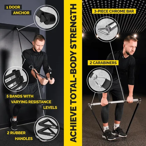 Miniatura 2 de Bandas de resistencia largas para entrenar hombres y mujeres, juego de 5 bandas de dominadas, asas de goma y anclaje de puerta, bandas de Negro 3