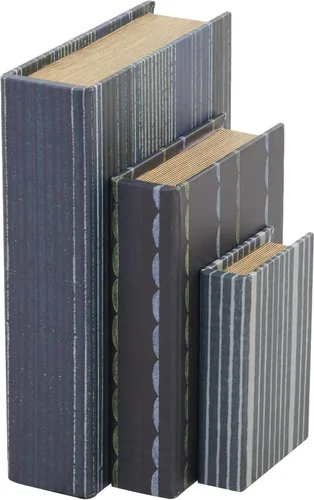 Miniatura 12 de Deco 79 Caja decorativa de piel sintética con forma de libro con patrones circulares negros y dorados, juego de 3 cajas decorativas de recuerdo