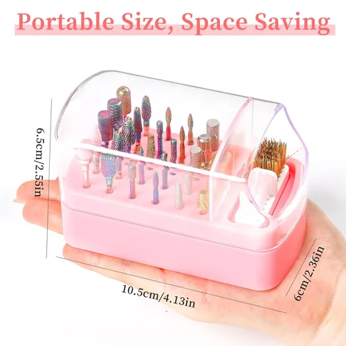 Miniatura 2 de Soporte para brocas de uñas 2 en 1 y estuche para cepillos de limpieza, 30 agujeros, a prueba de polvo, para arte de uñas, caja de almacenamiento
