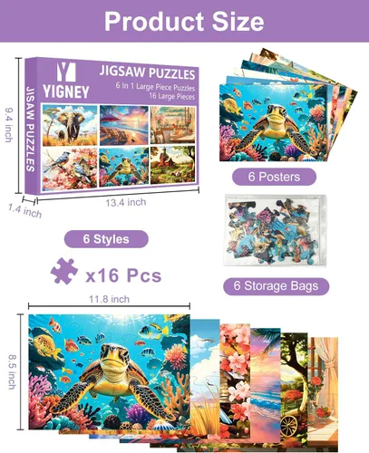 Miniatura 2 de Yigney Paquete de 6 rompecabezas de 16 piezas grandes para personas mayores Alzheimer, producto para actividades de demencia de ancianos, juego