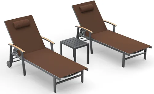 Miniatura 36 de Ciokea Sillón para exteriores con almohada, tumbona de aluminio de 5 posiciones con ruedas y reposabrazos, silla de piscina resistente de 400 libras