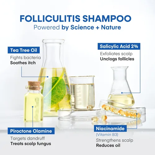 Miniatura 3 de Hermon Champú para foliculitis para el cuero cabelludo con picazón: psoriasis, caspa, dermatitis seborreica y biotina - Alivia Exfolia Reactiva