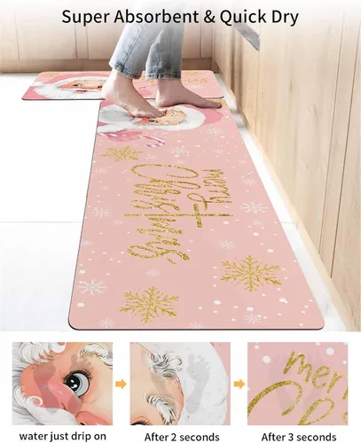Miniatura 4 de Tapete de baño con Papá Noel rosa para bañera, antideslizante, de secado rápido y absorbente, tierra de diatomeas, para ducha, dormitorio, cocina