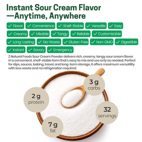 Miniatura 5 de Z Natural Foods Crema agria en polvo, cremosa baja en lactosa con probióticos, en polvo para una larga vida útil, mezcla fácil 2:1 para hornear