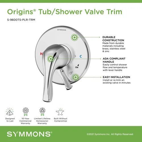 Miniatura 4 de Symmons S-9600TS-PLR-TRM Origins - Moldura de válvula de bañera/ducha (válvula no incluida)
