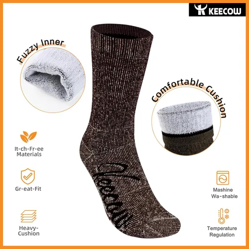 Miniatura 3 de KEECOW Calcetines de lana merina para hombre y mujer, térmicos, cálidos, de invierno, acolchados, para senderismo, de trabajo, para correr, 3 pares