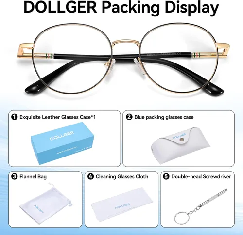 Miniatura 6 de Dollger Gafas redondas con bloqueo de luz azul para mujeres y hombres, lentes transparentes circulares, marco de metal, lentes