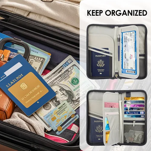 Miniatura 5 de Boonbery Cartera de pasaporte familiar con bloqueo RFID para 4-6 mujeres y hombres, organizador de documentos de viaje impermeable, funda