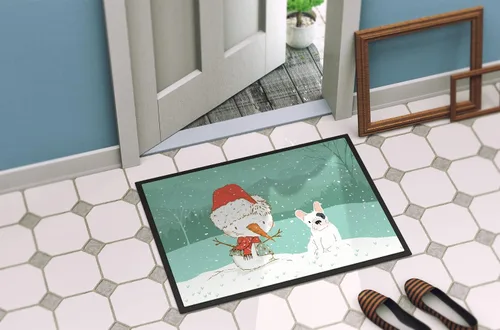 Miniatura 4 de Caroline's Treasures CK2087MAT Piebald - Tapete de Navidad con diseño de bulldog francés, muñeco de nieve, de 18 x 27 pulgadas, para interiores