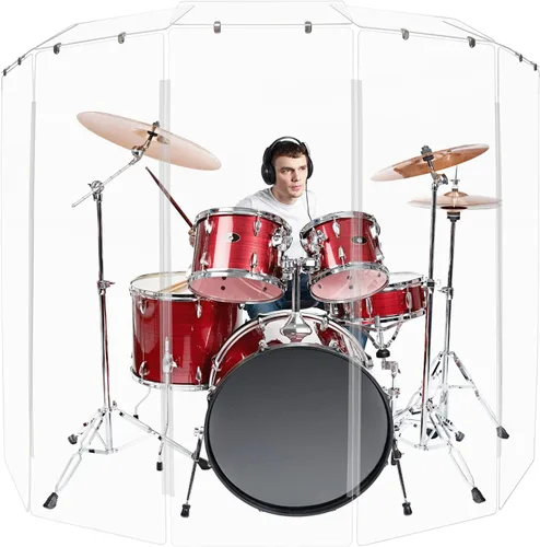 Miniatura 9 de PENNZONI Drum Shield de 4 pies con deflectores y bisagras de plástico, viene con 6 paneles de tambor, bisagras de plástico y conectores