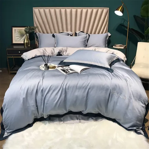 Miniatura 2 de Home Textile Spring and Summer Style Lenzing Tencel Embroidery Four-Piece Solid Color Quilt Cover Silky Cool Bedding