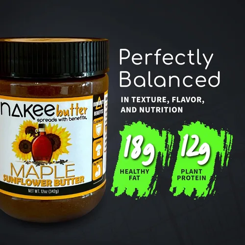 Miniatura 6 de Nakee Butter: Mantequilla vegana de girasol de arce, alta proteína diaria para untar nueces con 0.44 onzas de proteína, mezcla de refuerzo