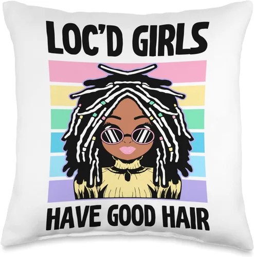 Locs Afro Dreadlocks Love Beauty Hair Loc'd Good Hair Black American African Girl Throw Pillow, 16x16, Multicolor