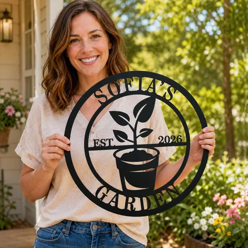 Miniatura 2 de Letrero de metal personalizado para jardín, letrero de pared para decoración al aire libre con nombre personalizado, arte de pared con apellido