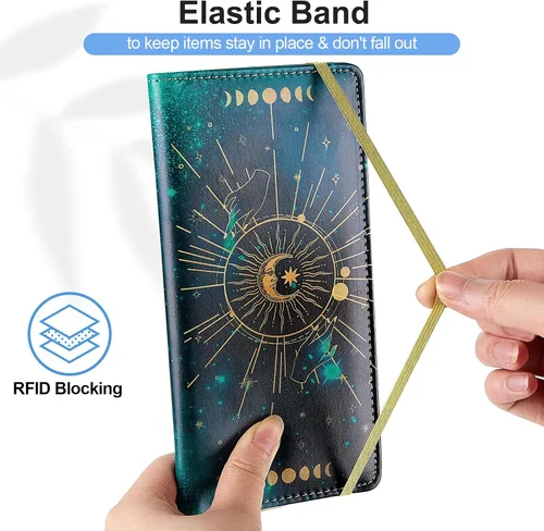 Miniatura 5 de Funda para chequera personal, cartera RFID con soporte para bolígrafo y divisor de plástico transparente integrado para cheques duplicados, Cielo