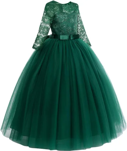 Miniatura 2 de Vestido largo de encaje para dama de honor con mangas 34, longitud hasta el suelo, boda, fiesta, noche, formal, pegeant maxi vestidos de tul