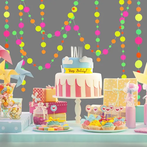 Miniatura 6 de Serpentinas de guirnalda de papel de neón redondas UV de 115 pies, decoraciones de luz negra para suministros de fiestas que brillan y decoraciones