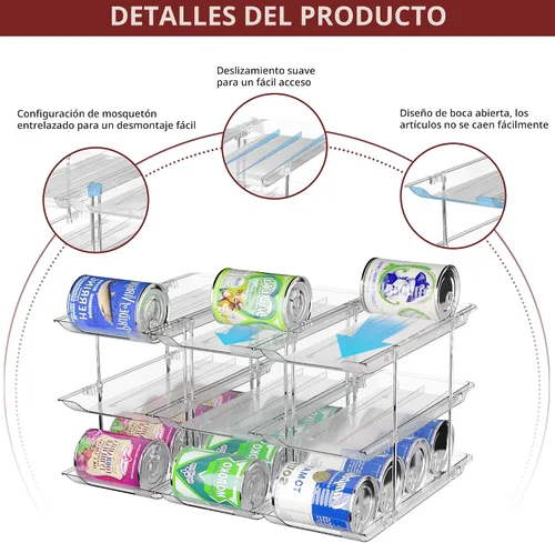 Organizador de latas para despensa, 3 juegos de 4 niveles, organizador de almacenamiento de latas, organizador de latas de soda para refrigerador,