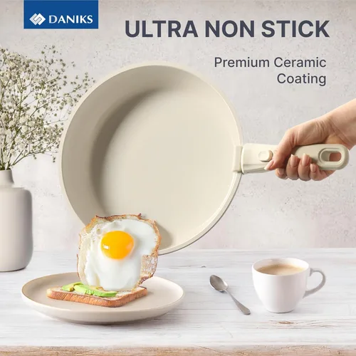 Miniatura 4 de Daniks Ollas y sartenes de cerámica antiadherentes para inducción. Saludables, no tóxicas, asas de silicona extraíbles, aptas para horno