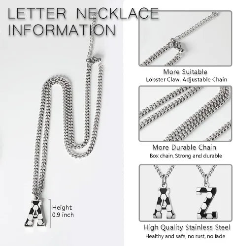 Miniatura 3 de AIAINAGI Collar de fútbol con letra inicial de la A a la Z para hombre, dije con dije con cadena de plata de acero inoxidable de 22 pulgadas, regalo