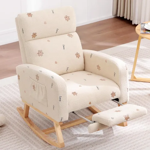 Miniatura 19 de HCHAIRH Mecedora para cuarto de bebé, sillas mecedoras de lactancia con reposapiés para mamá, silla mecedora con reposapiés y respaldo alto