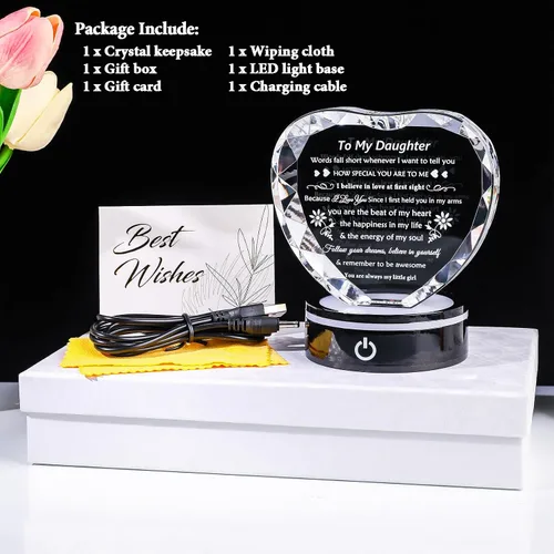 Miniatura 6 de YWHL Regalos para Hija de Mamá Papá Mejores Ideas de Regalos de Cumpleaños y Graduación para Hija Adulta Recuerdo de Cristal con Base de Luz Regalo