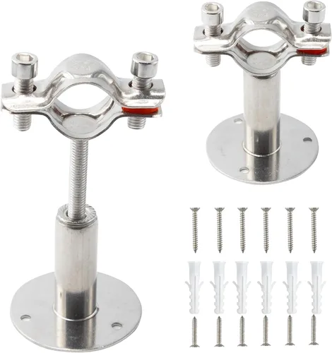 2 soportes de tubería de acero inoxidable 304 plateados, colgador de anillo ajustable con tornillos, altura de 2-4 pulgadas (1.969-3.937 in), para