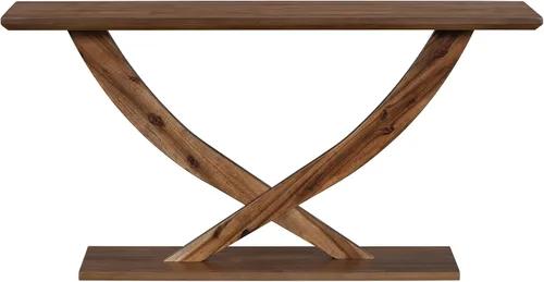 Miniatura 6 de Mesa consola de 57 pulgadas para entrada, moderna mesa de sofá, mesa de sofá rústica con diseño de patas cruzadas, mesa de chapa de acacia