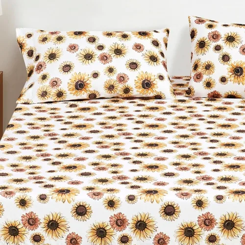 Miniatura 7 de Virah Bella Juego de sábanas de microfibra con estampado de 4 piezas tamaño queen - Otoño dorado - Blanco