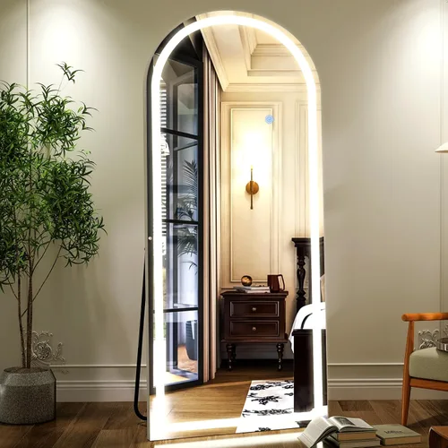 Miniatura 2 de GLSLAND Espejo LED arqueado de longitud completa, espejos de pie de cuerpo completo de 65 x 26 pulgadas con luz para dormitorio/guardarropa