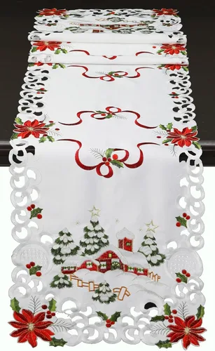 Miniatura 7 de Creative Linens Juego de 4 manteles individuales bordados de Navidad de 11 x 17 pulgadas, diseño de flor de pascua roja con árbol de Navidad