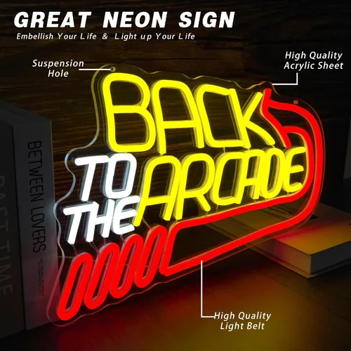 Miniatura 5 de Letrero de neón retro de Arcade grande, luz de neón "Back to the Arcade" regulable, letreros de neón para jugadores para decoración de pared