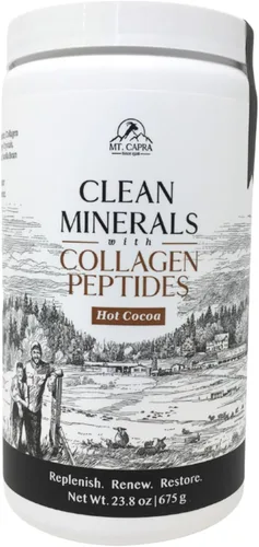 Mt. Capra Clean Minerals con péptidos de colágeno | Cacao caliente saludable con minerales de suero de leche de cabra y péptidos de colágeno tipo I
