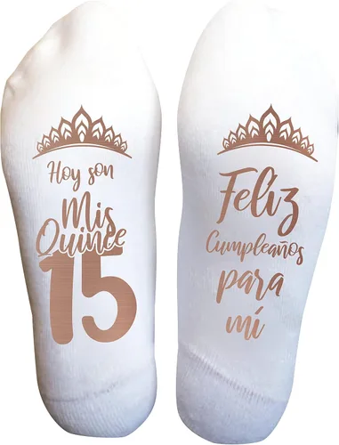 Miniatura 12 de Calcetines Divertidos Mis Quince para Niñas Adolescentes, Regalo de Quinceañera del 15º Cumpleaños, Recuerdo de Fiesta Personalizado