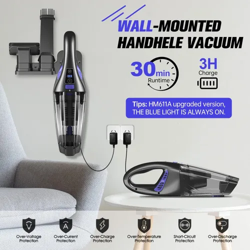 Miniatura 5 de IMINSO Aspiradora de mano inalámbrica para automóvil, 9000 PA, aspiradora de mano recargable inalámbrica con LED, ligera, aspiradora de mano