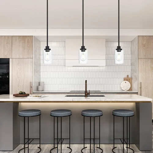 Miniatura 2 de TODOLUZ Lámparas colgantes industriales negras, iluminación colgante de cocina con pantalla cilíndrica de vidrio transparente para granja, comedor