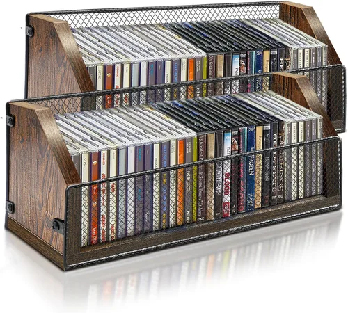 Estante de almacenamiento de CD, organizador de CD de madera con capacidad para 64 CD (32 cada uno), estante retro para CD de escritorio, perfecto