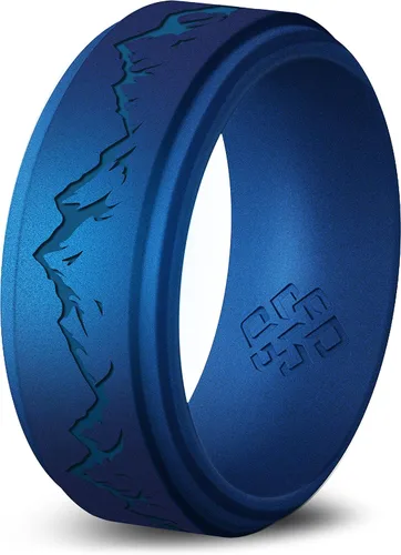 Miniatura 40 de Knot Theory Anillo de silicona para hombre, grabado de montaña, ondas, bosque, ancho de banda de 0.315 pulgadas, transpirable, ajuste cómodo