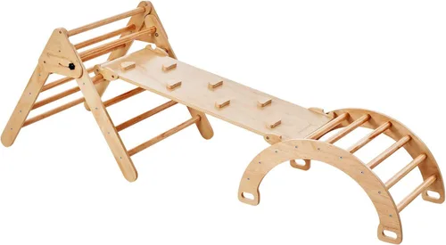 Greenwalnut Juego de 2 triángulos de madera de Pikler + rampa/tobogán - Gimnasio de madera para niños - Escalera de madera para escalada - Pikler