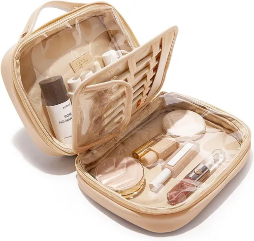Miniatura 21 de EACHY Bolsa de Maquillaje de Viaje, Bolsas de Cosméticos de Gran Capacidad para Mujeres, Bolsa Portátil Impermeable que se Abre Plana, Bolsa de Aseo