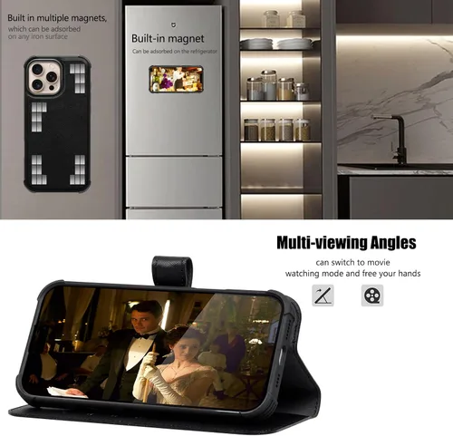 Miniatura 3 de Funda de cuero compatible con iPhone 16 Pro Max Cartera 6.9", cuero genuino 2 en 1, magnética, desmontable, a prueba de golpes, funda tipo folio