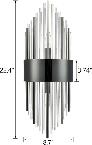 Miniatura 6 de SAMTEEN Moderno apliques de pared de cristal de 2 luces, juego de dos lámparas de pared de vidrio negro para baño, apliques de cristal de lujo