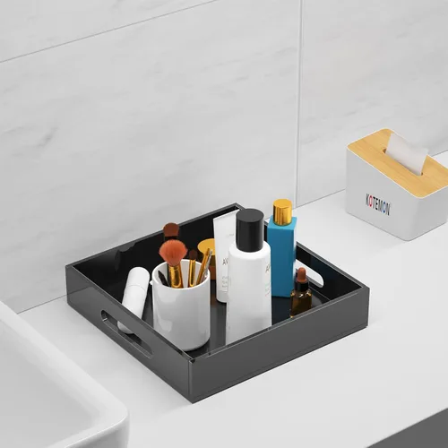 Miniatura 6 de KOTEMON Bandeja de acrílico para servir con asas, bandeja decorativa de 12 x 12 x 2.36 pulgadas, bandeja organizadora para mesa de café otomana