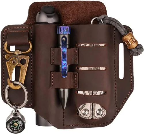 Funda de cuero EDC, organizador de bolsillo de cuero multiherramienta