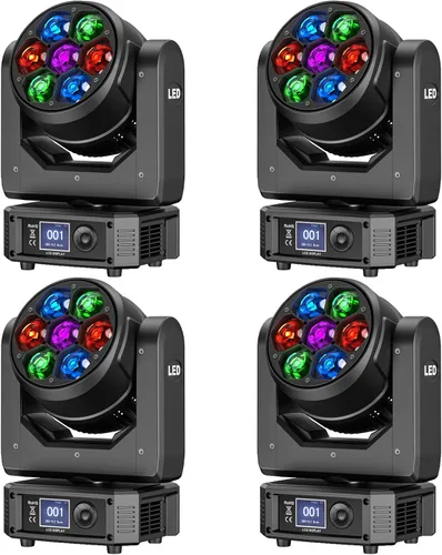 Miniatura 11 de HOLDLAMP Luces de DJ de cabeza móvil, mini 7 x 25 W, haz RGBW y luces de escenario de lavado, efecto LED 4 en 1, luz de enfoque de ojo de abeja