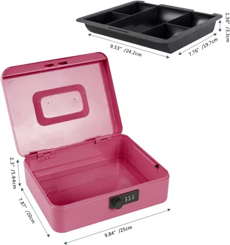 Miniatura 3 de KYODOLED Caja de dinero grande con cerradura de combinación, caja de dinero de metal segura con bandeja para dinero para caja de seguridad de 9.84 x