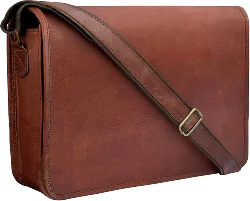 RUSTIC TOWN Bolso mensajero de cuero de 14 pulgadas para hombres y mujeres – Bandolera satchel vintage de grano completo – Compatible con laptop de